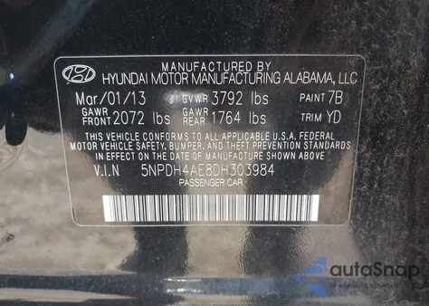 2013 Hyundai Elantra Gls из США, поврежденный, VIN 5NPDH4AE8DH303984